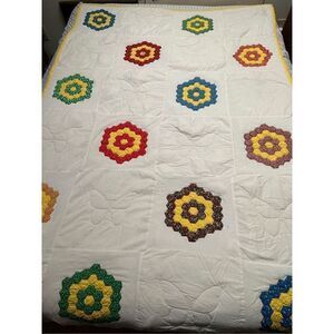Vintage Grandmothers Flower Butterflies Quilt 90” x 53” Hand Pieced Quilted